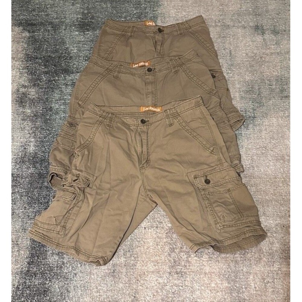 Lot of 3 Lee Dungarees Cargo Shorts Size 32 Khaki Tan Orange Label Y2K Workwear